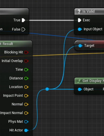 An image of a group of blueprint nodes after added a reroute node